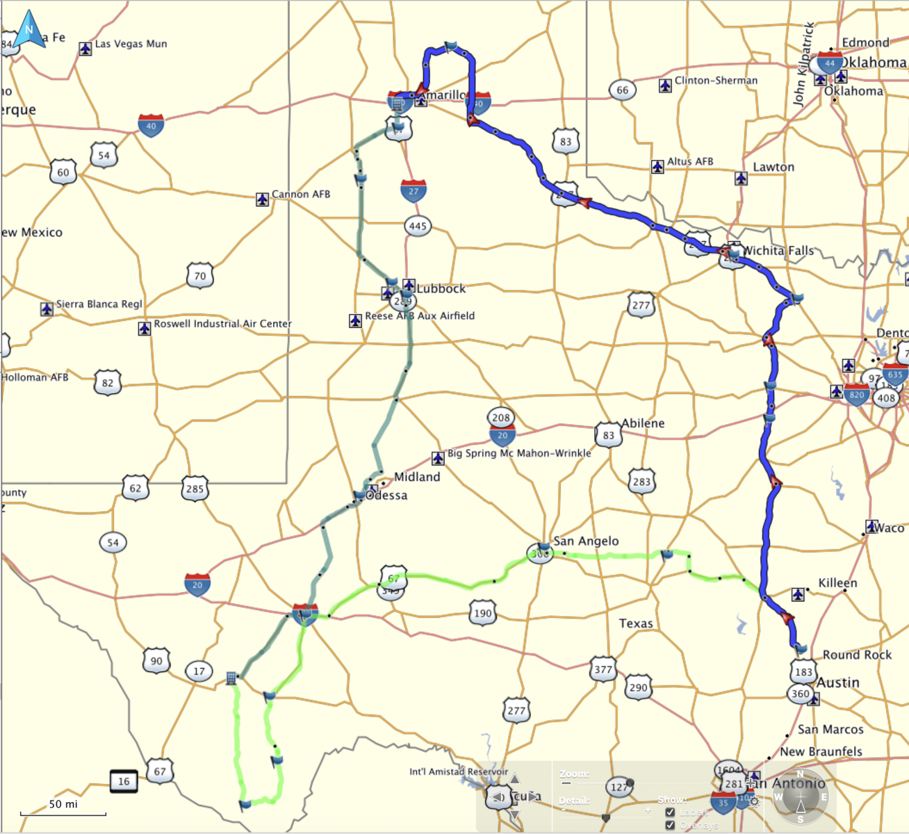 motorcycle grand tour of texas map